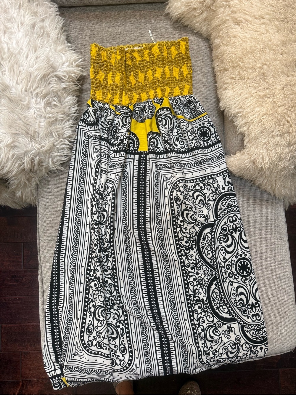 Yellow and Black Patterned Maxi Skirt